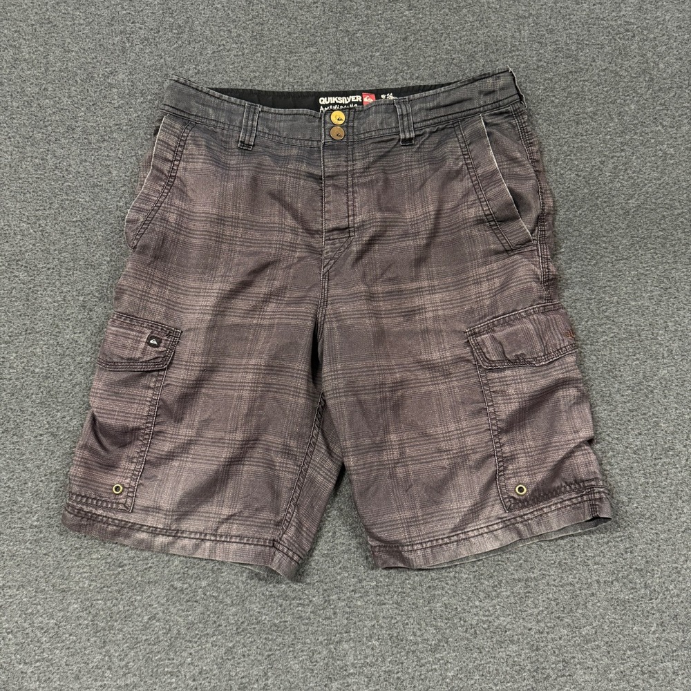 Y2K Quiksilver Amphibians Cargo Shorts Mens 33 Grey Good Plaid Hybrid